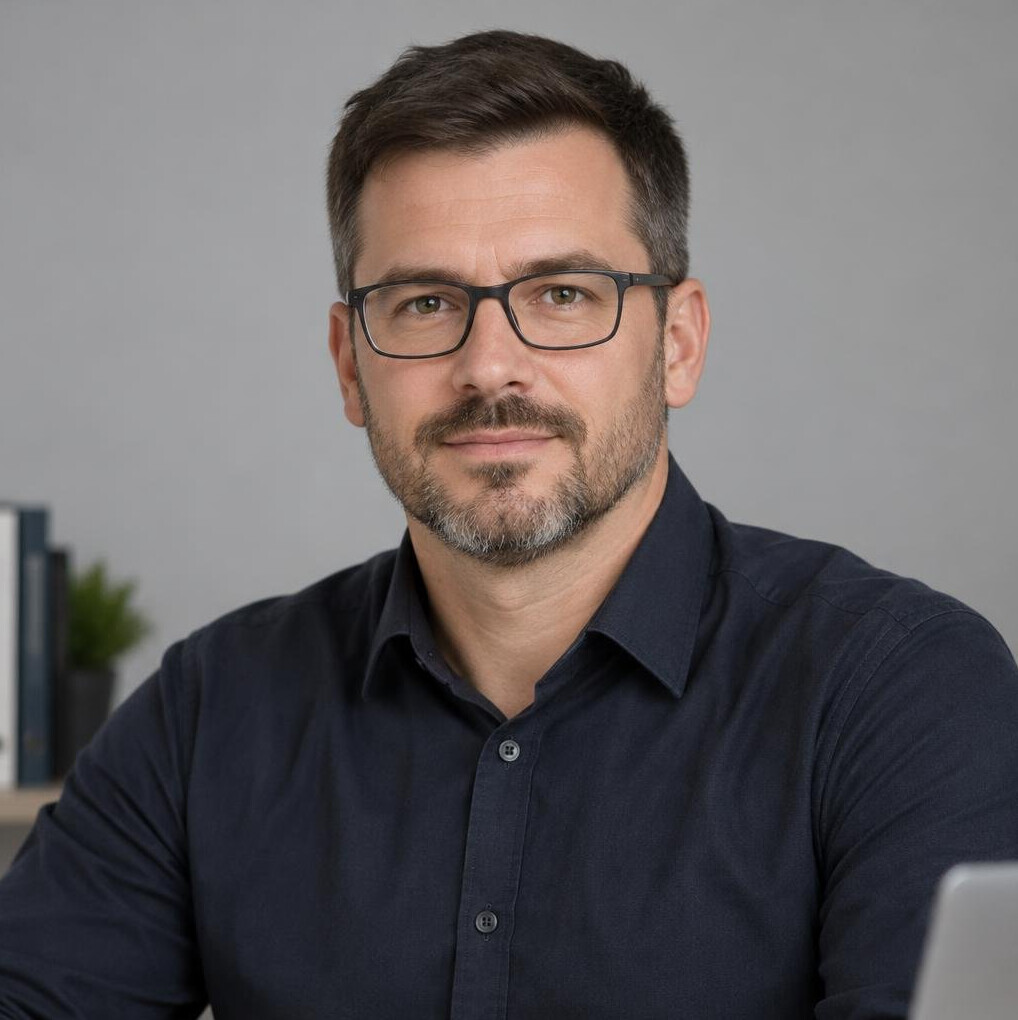 Portrait of a man analyst with a beard and glasses